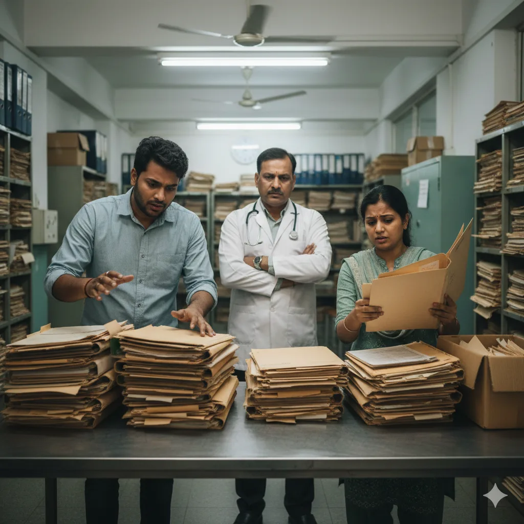 Clinician searching through scattered records
